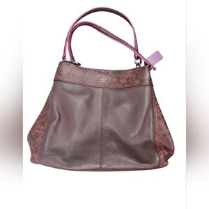 Coach Lexy Python Embossed Shoulder Maroon Leather Women's Bag #F20919